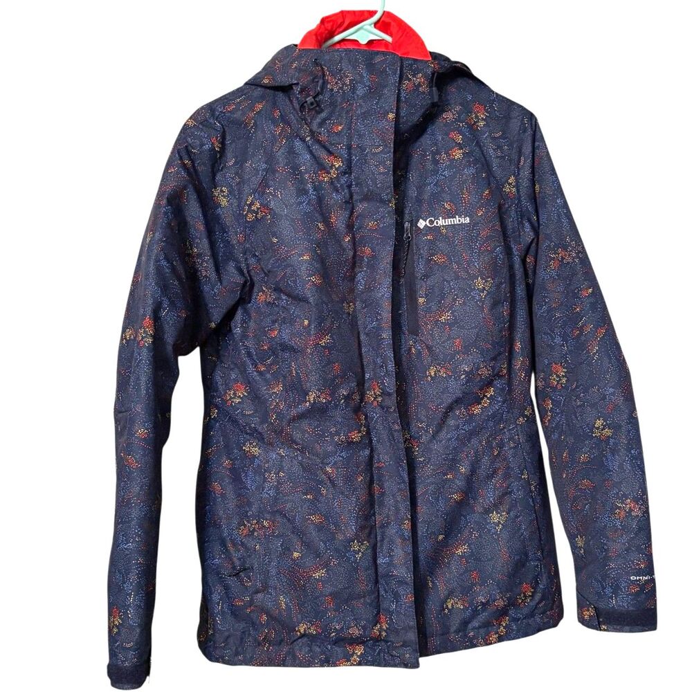 Columbia Interchange Omni-Tech Hooded Jacket Women's Medium Navy Red